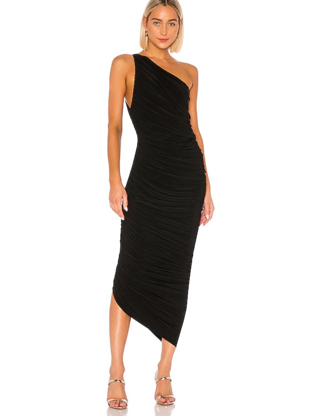 NWT Norma Kamali Diana Gown Revolve Black M One Shoulder Formal Dress Glam
